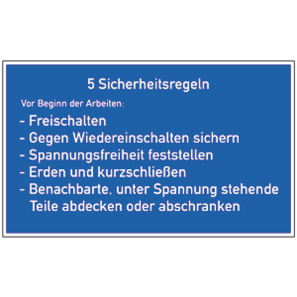 Schild "5 Sicherheitsregeln" aus Folie, 200x120 mm